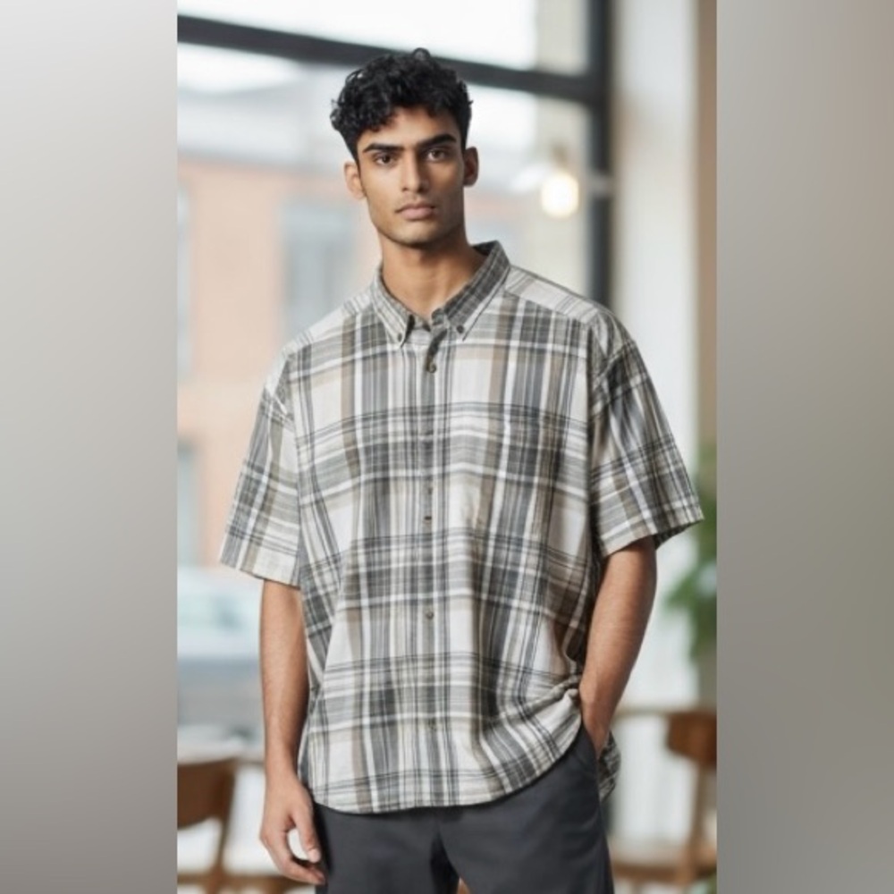 Columbia Rapid Rivers Men's Casual Plaid Shirt - Gray/Tan/White EUC Sz XL